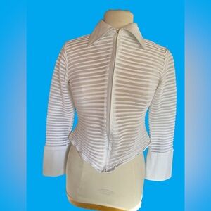 Y2K Rayure Paris White Sheer Striped Zip-Front blouse made in France